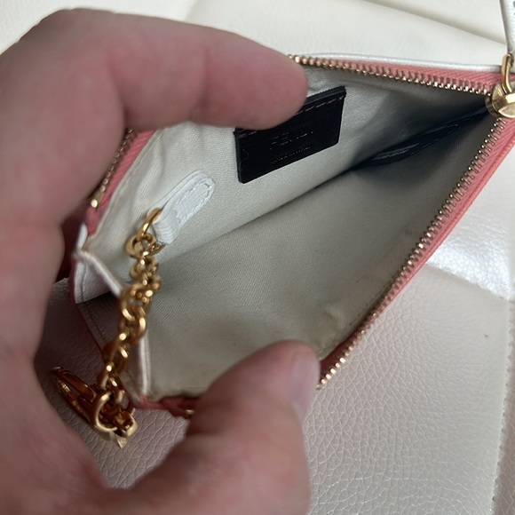 Fendi bi color crayons pocketed key coin wallet keychain in pink & white leather - Picture 9 of 13